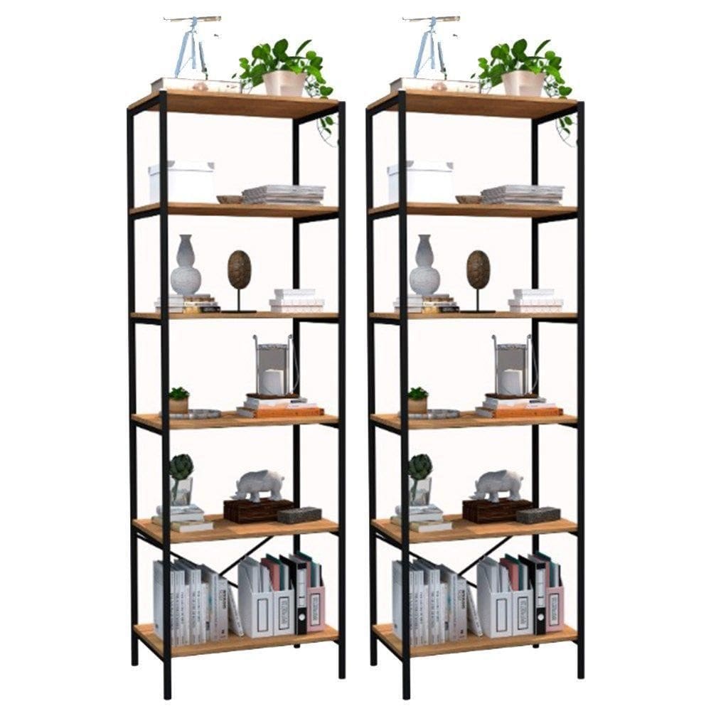 Kit 02 Estantes Livreiro Multiuso Trento Estilo Industrial 180Cm Demolição Preto - Abmaza