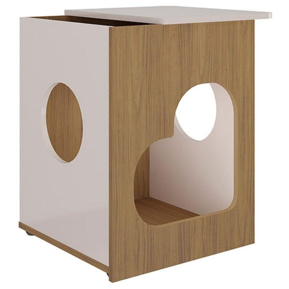 Mesa De Apoio Lateral Tampo Com Nicho E Espaço Pet Artely Carvalho | Off White