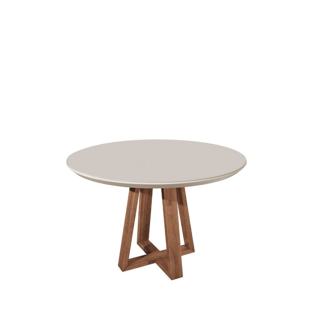 Mesa Bennett Redonda 115cm com Tampo de Vidro Natural/Off White Fosco