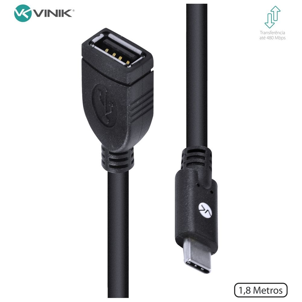 Cabo USB Tipo C X Extensor USB a Femea 2.0 2 Metros - C20UAF-18