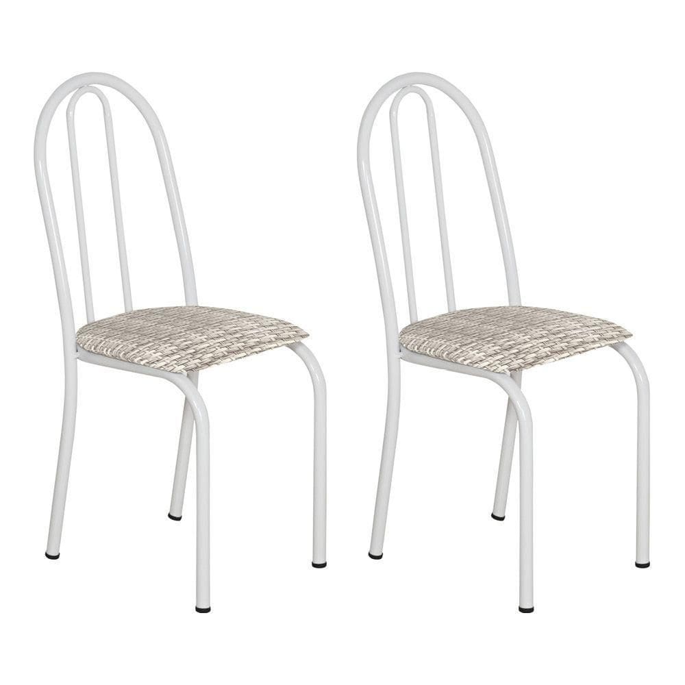 Kit 2 Cadeiras De Cozinha Califórnia Estampado Rattan Bege Pés De Ferro Branco