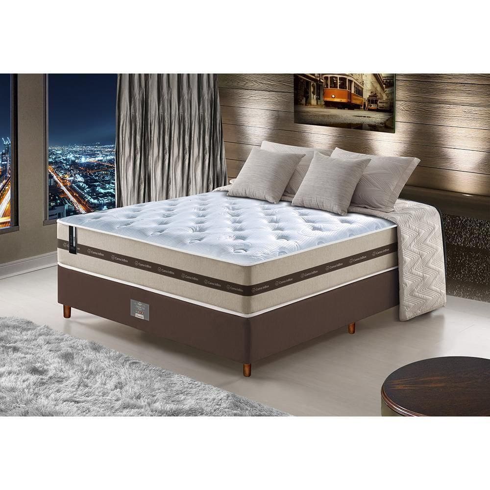 Conjunto Cama Box Casal De Molas Ensacadas Cama Inbox Select Basic 138x188x65 Bege