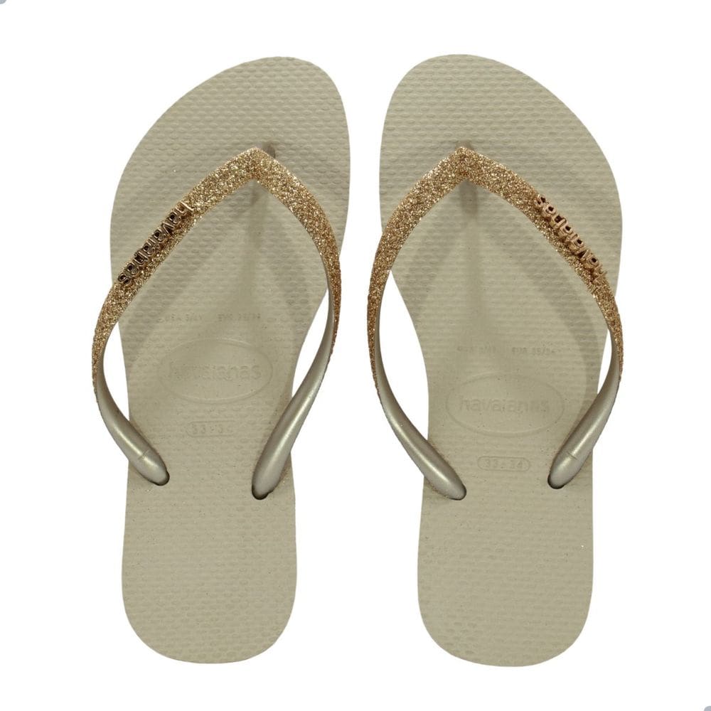 Chinelo Feminino Havaianas Slim Glitter II Fc-Areia Dourado