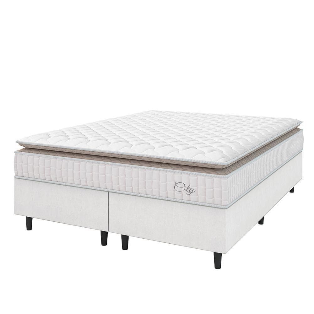 Cama Box Colchão Casal Queen Molas Ensacadas City Pillow Top 158x198x61cm Linho Branco / Bege Hellen Branco/bg