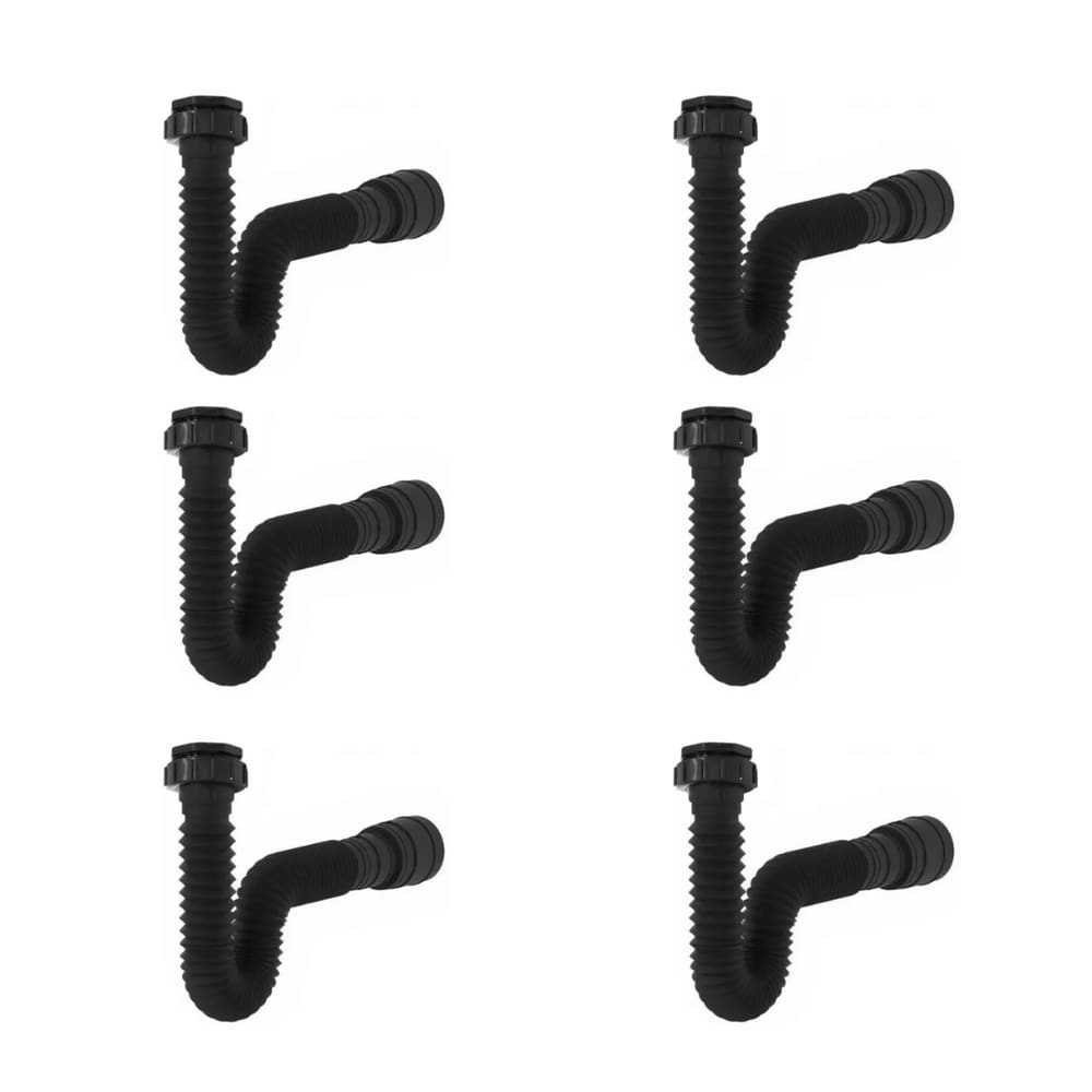 Kit 6 Sifão Sanfonado Preto Cozinha Pia Banheiro Tanque