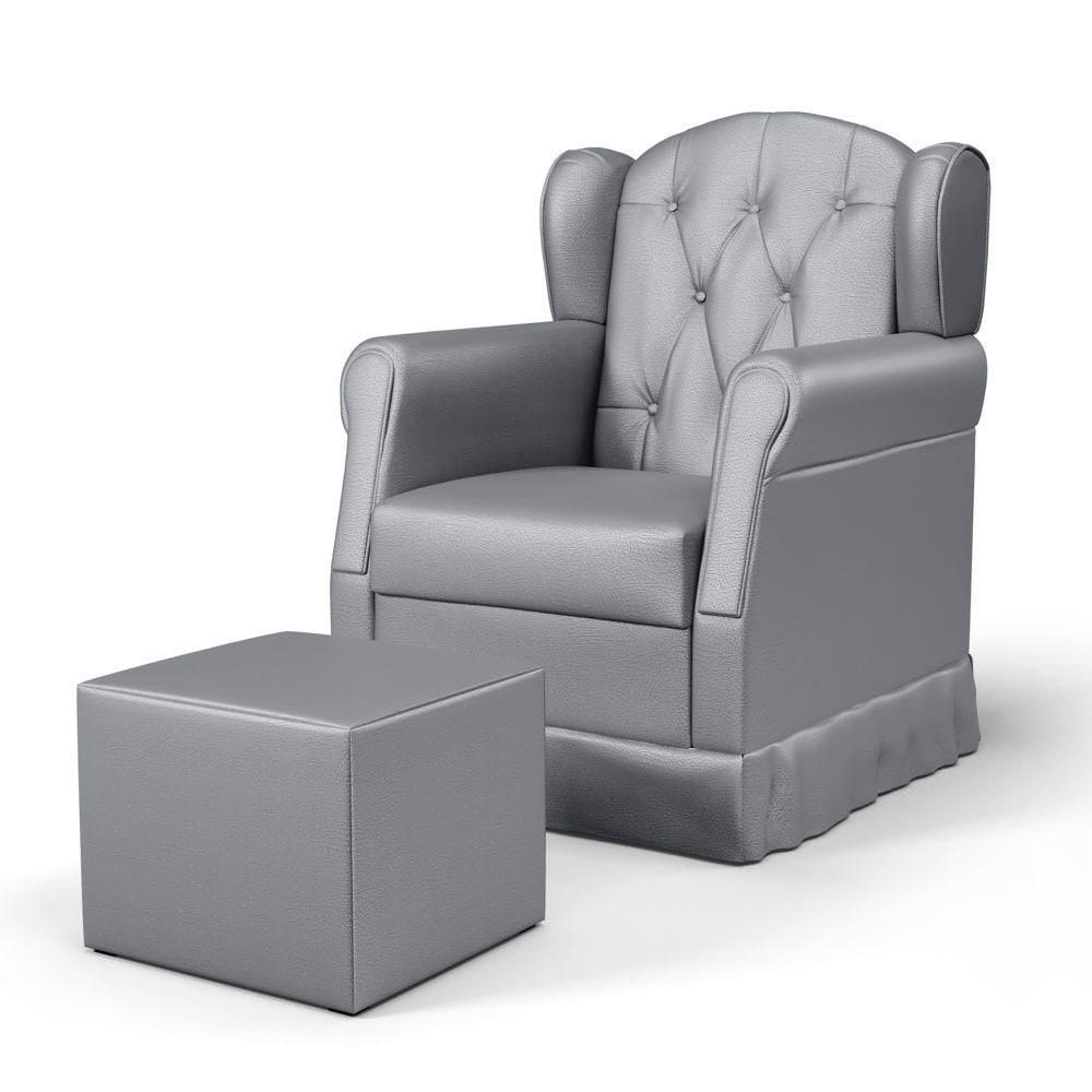 Poltrona De Amamentação Fixa Com Puff Letícia Sintético Cinza