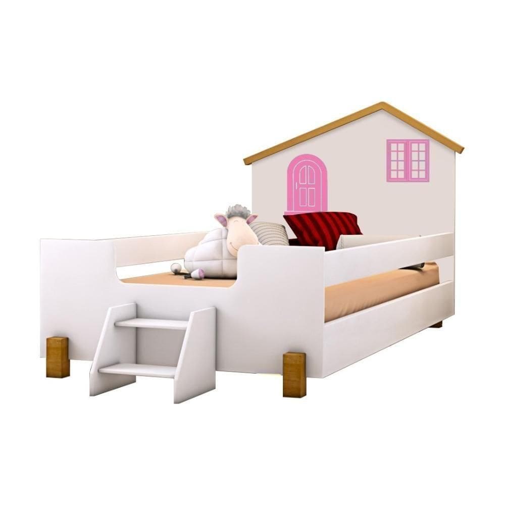 Cama Infantil Belíssima Branca E Rosa Com Colchão Divaloto