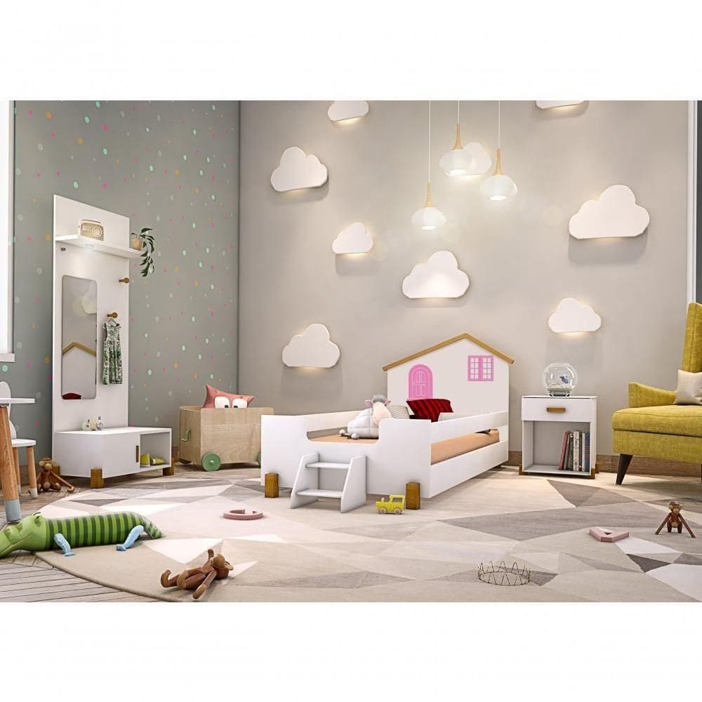 Cama Infantil Belíssima Branca E Rosa Com 2 Luminárias Divaloto