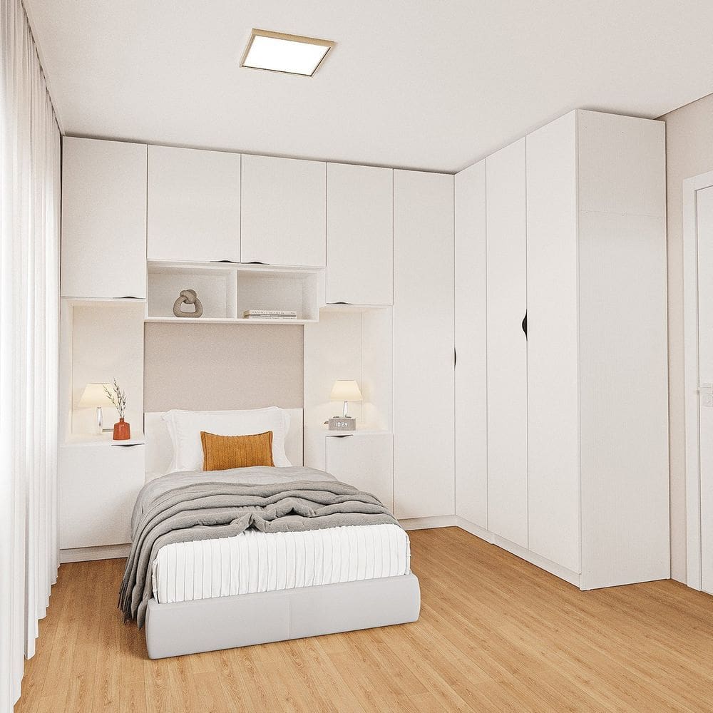Guarda-roupa Modulado de Canto 10 Portas 6 Peças Hera Cabecasa Madeiramadeira Branco Geada/Preto