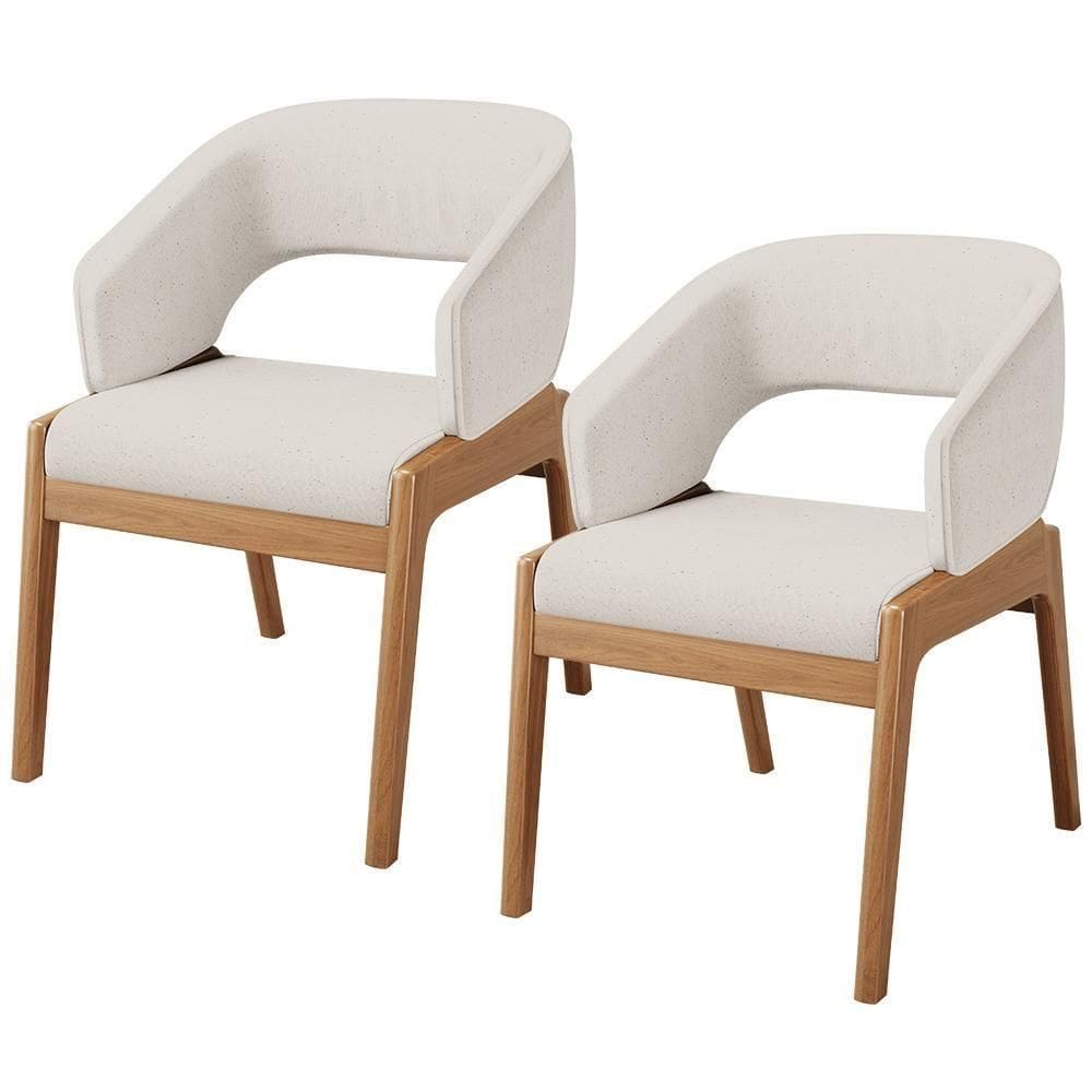 Kit 02 Cadeiras De Jantar E Estar Living Estofada Lince L02 Linho Cru