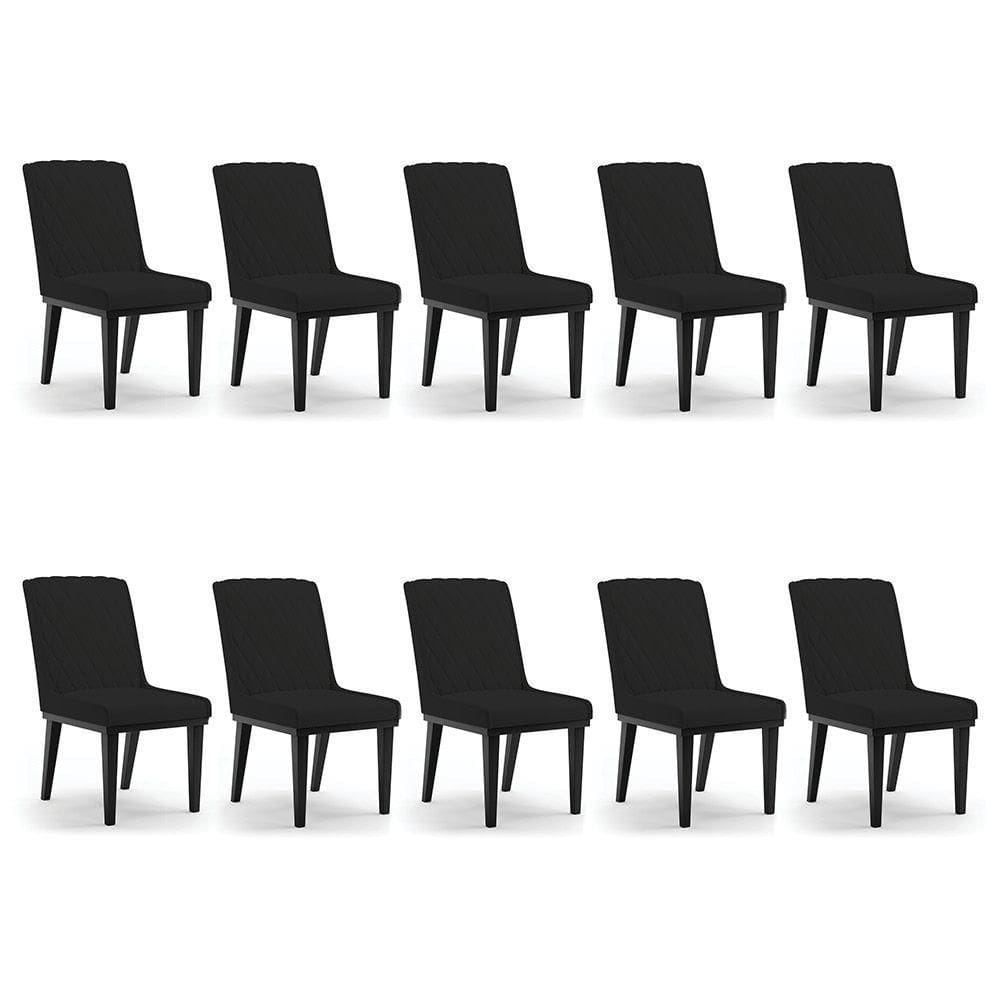 Cadeira Sala De Jantar Base Madeira Preto Kit 10 Sofia Veludo D03 - D`rossi Cor Preto