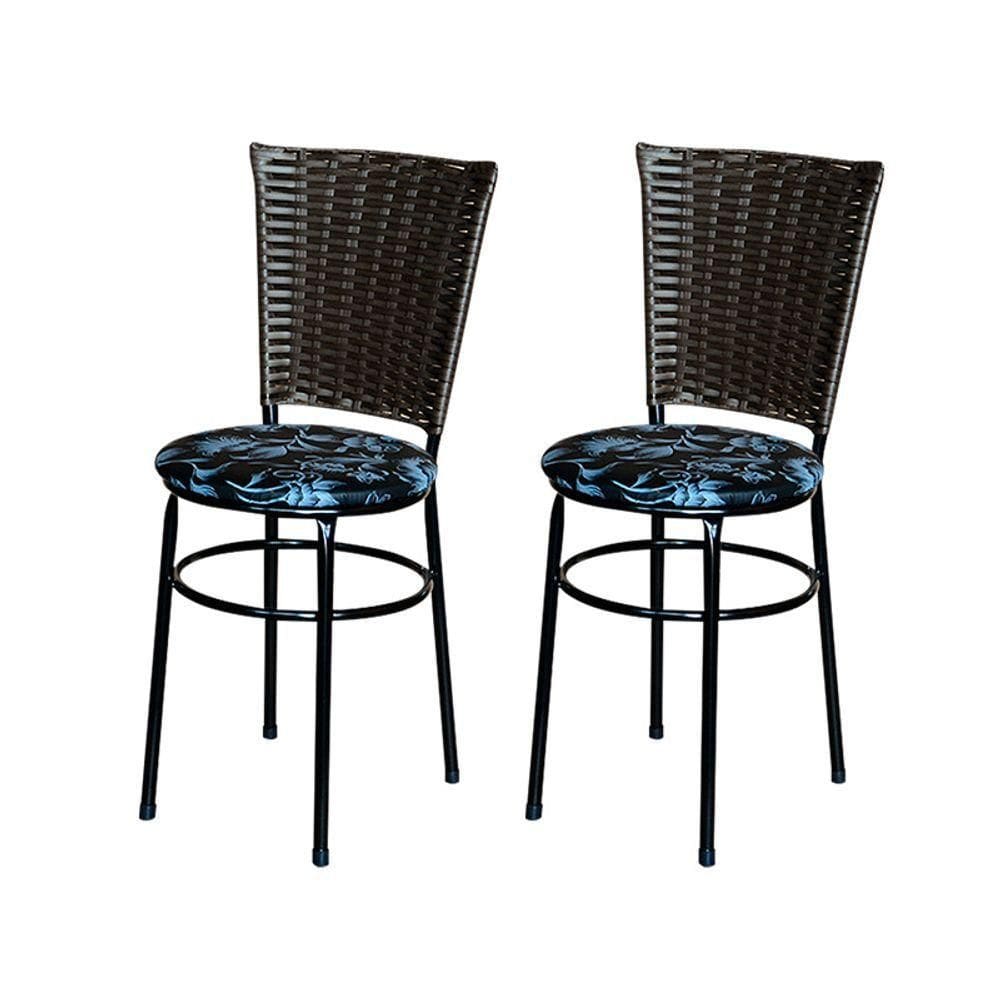 2 Cadeiras Para Cozinha Preta Hawai Marrom Assento Floral Cor:floral Preto