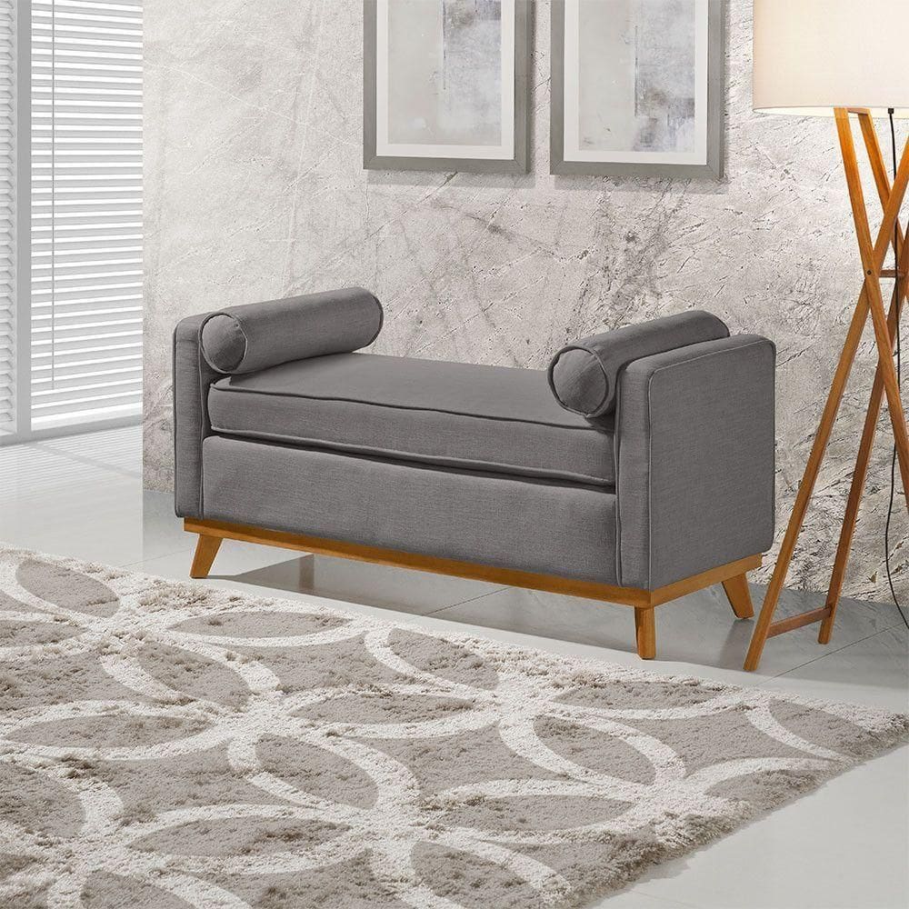 Recamier Italia 1,30m Com Base Madeira Linho Sofatec Grafite