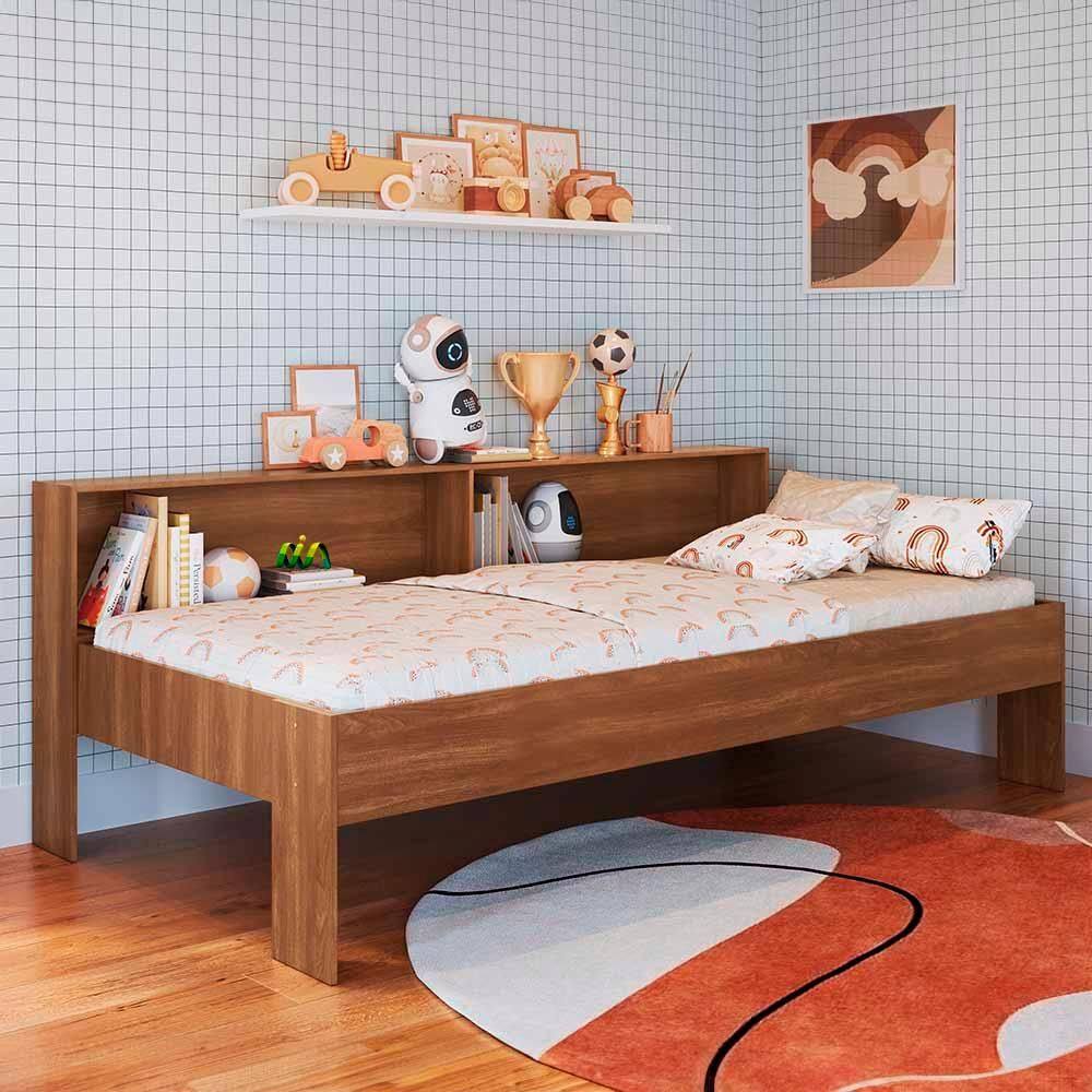 Cama Solteiro com Prateleiras Nogal San Diego Art In Móveis