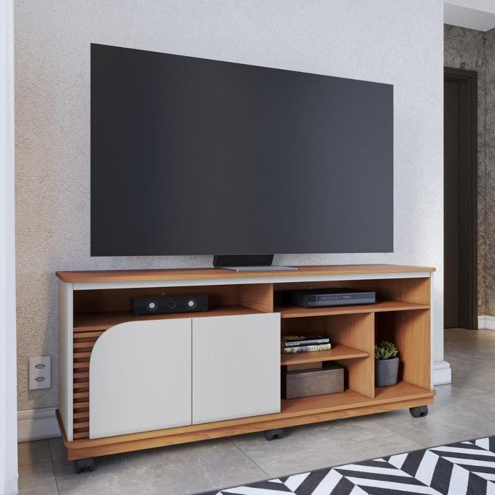 Rack Bancada 2 Portas Com Rodízio Jurerê 1.5 Freijó Off White