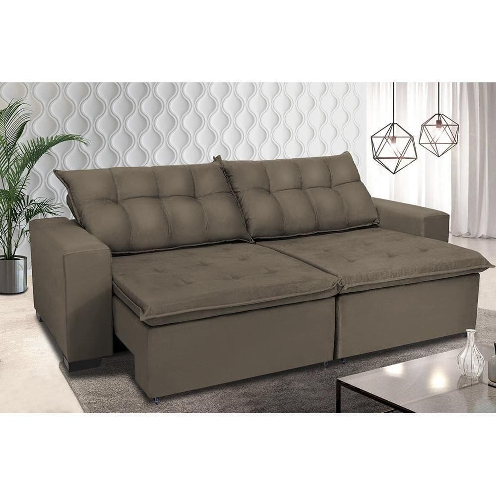 Sofá Retrátil E Reclinavel Oklahoma 2,22 Mts Com Molas E Pillow No Assento Tecido Suede Castor