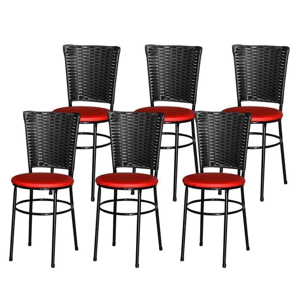 6 Cadeiras Para Mesa Preta Hawai Preto Cor:vermelho