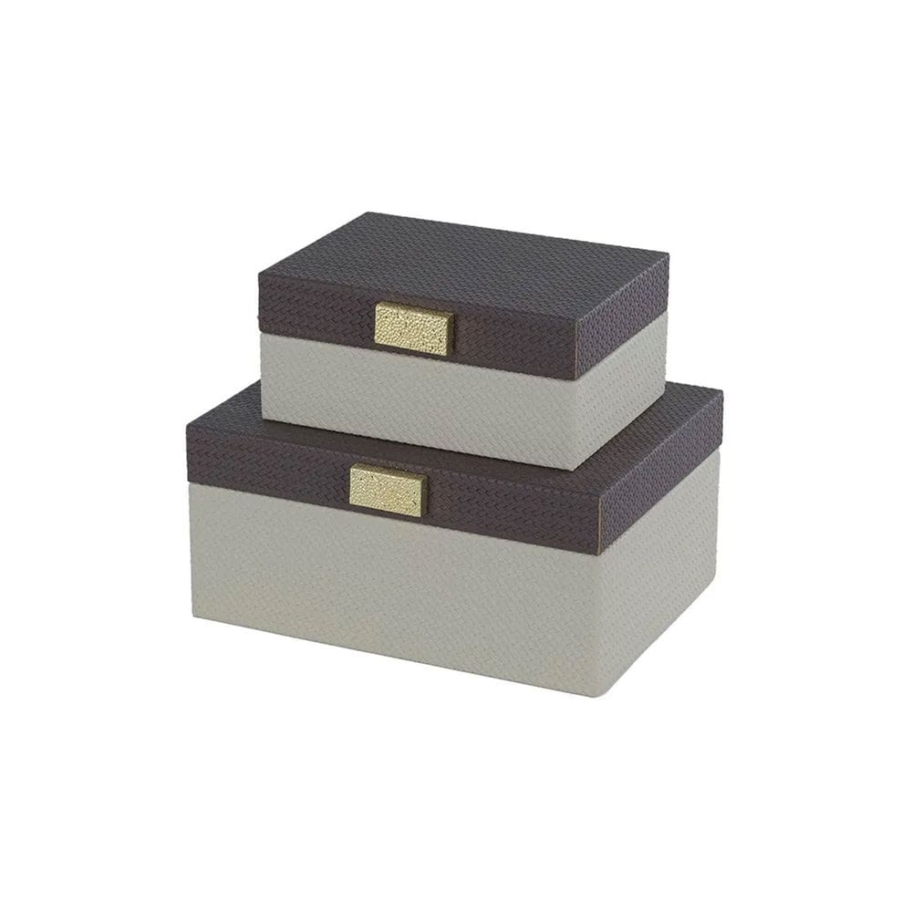 Conjunto 2 Caixas Decorativas Revestidas em Couro Sintético Marrom AH0592 BTC