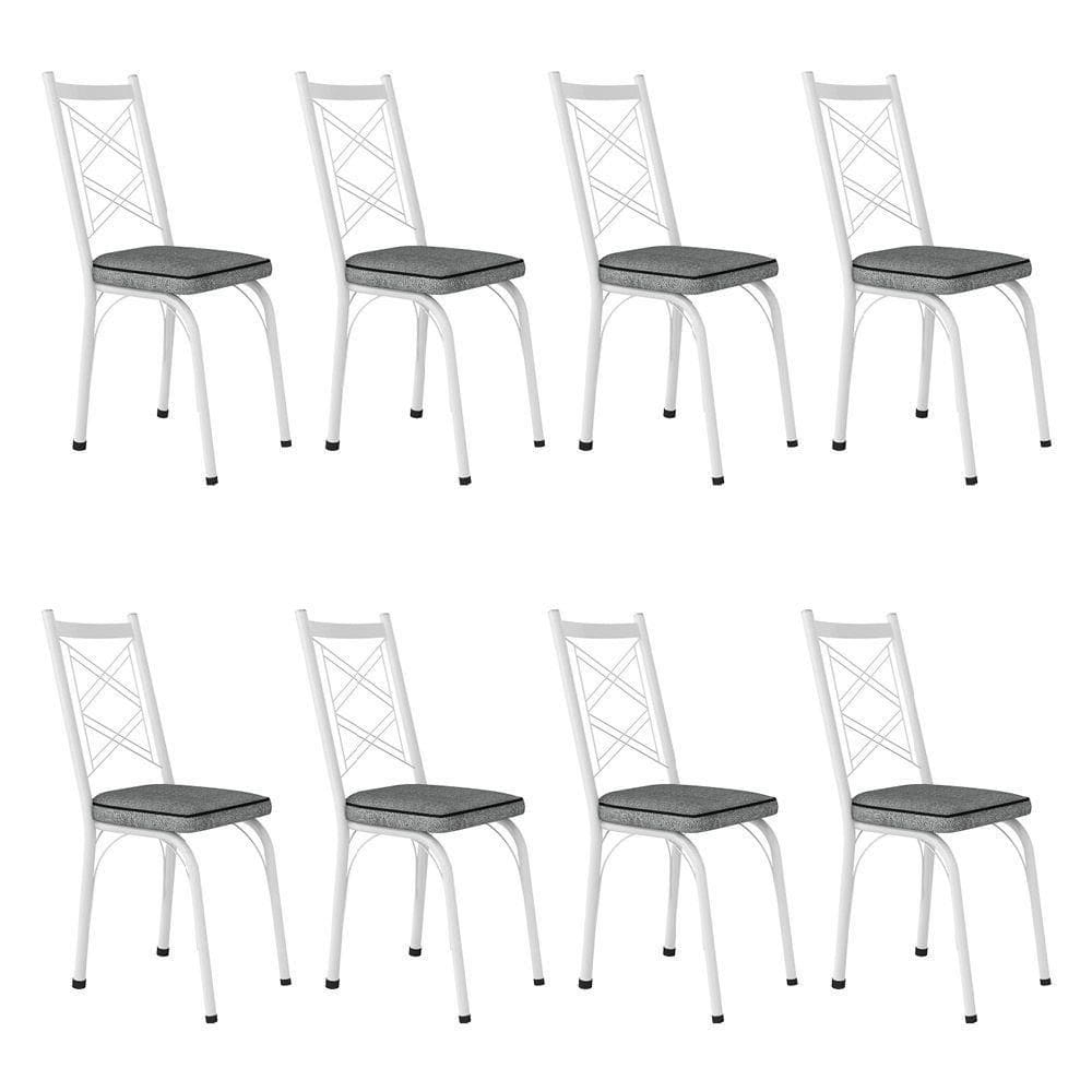 Kit 8 Cadeiras De Cozinha Delaware Corino Preto Pés De Ferro Branco