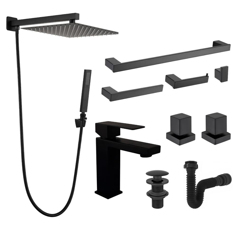 Kit Black Acessórios Lavatório Banheiro Completo Luxo Preto