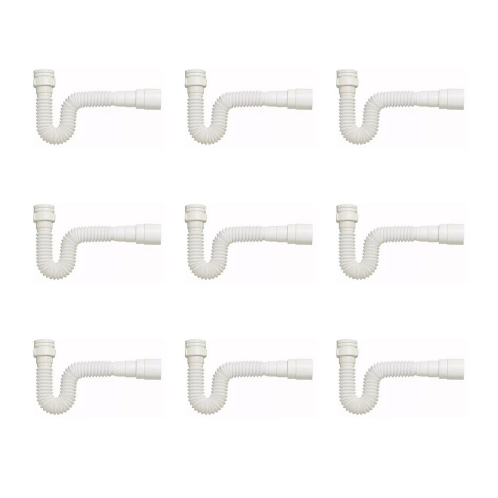 kIT 9 Sifão Sanfonado Branco Cozinha Pia Banheiro Tanque