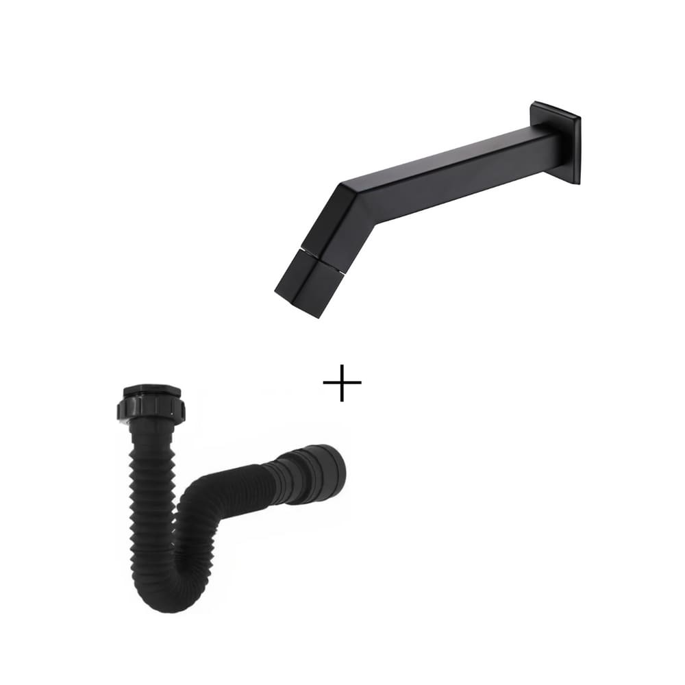 Kit Torneira Lavatório Banheiro Quadrada +Sifão Preto Luxo