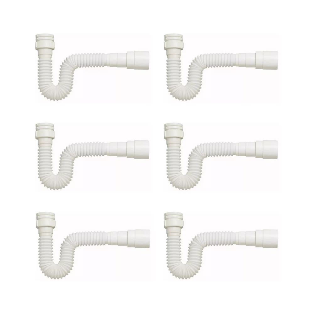 kIT 6 Sifão Sanfonado Branco Cozinha Pia Banheiro Tanque