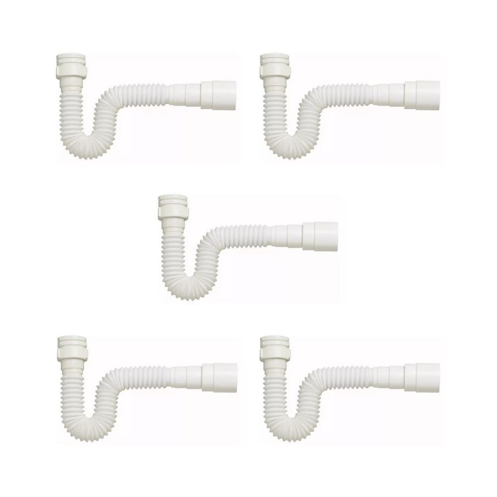 kIT 5 Sifão Sanfonado Branco Cozinha Pia Banheiro Tanque