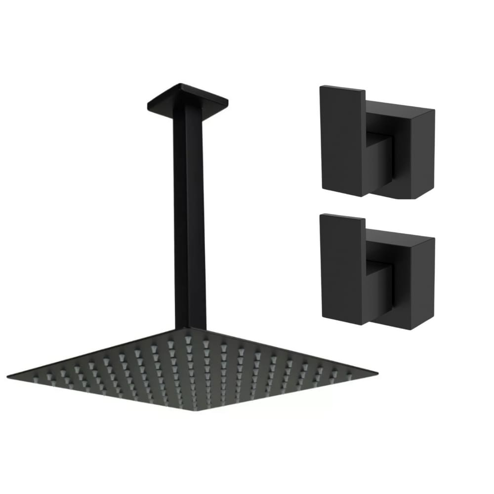 Kit Ducha 20x20 Slim De teto+acabamento registro Black Matte