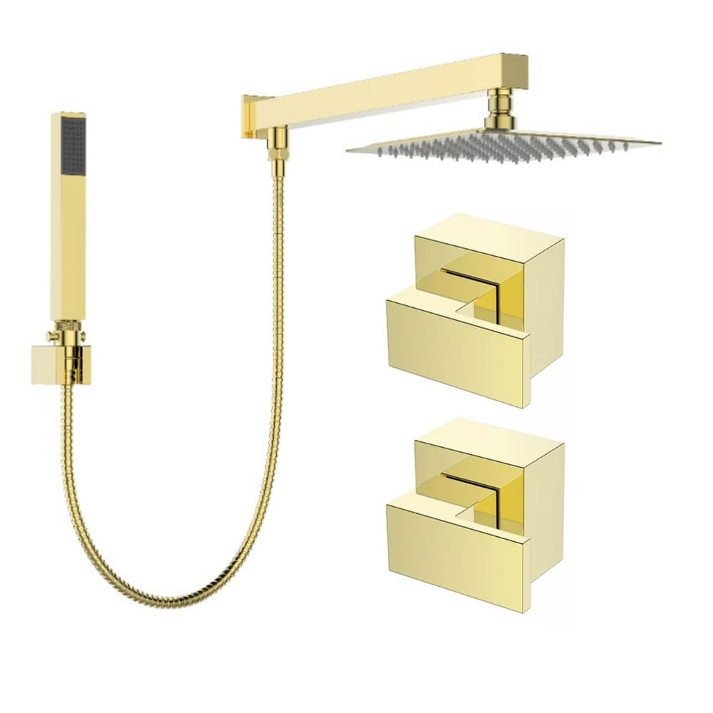 Kit Ducha Slim Desviador 20x20 Dourado + Acabam Registro