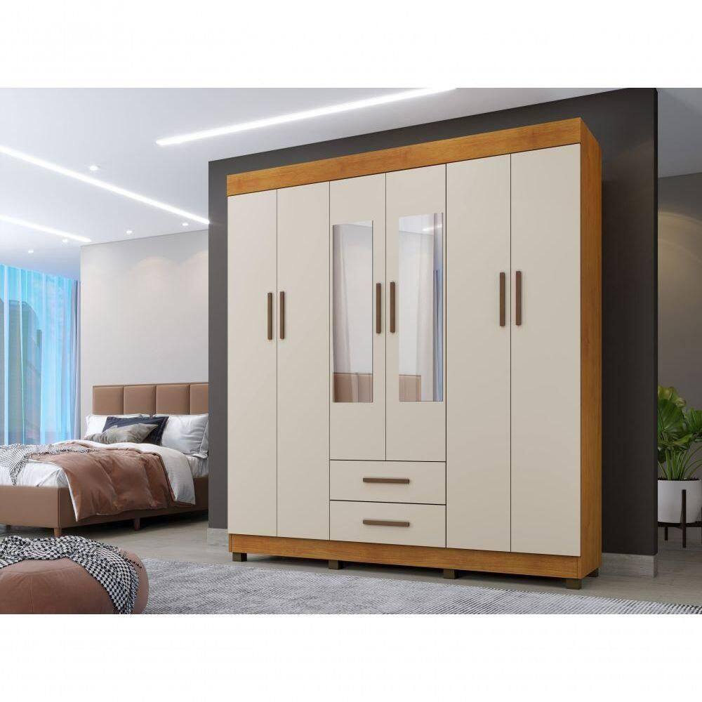 Guarda Roupa 6 Portas Com Espelho Copacabana Benetil Cor:cinamomo/off