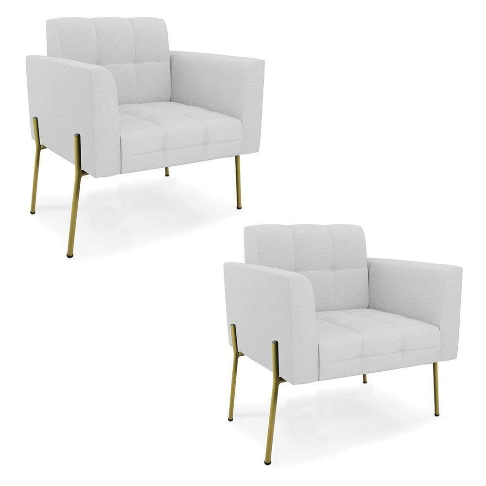 Poltrona Pé De Ferro Dourado Para Sala Kit 2 Elisa Linho D03 - D`rossi Cor A05 Cinza