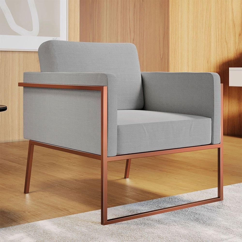 Poltrona Em Linho M04 Estrutura Em Ferro Mais Decor Cobre/cinza