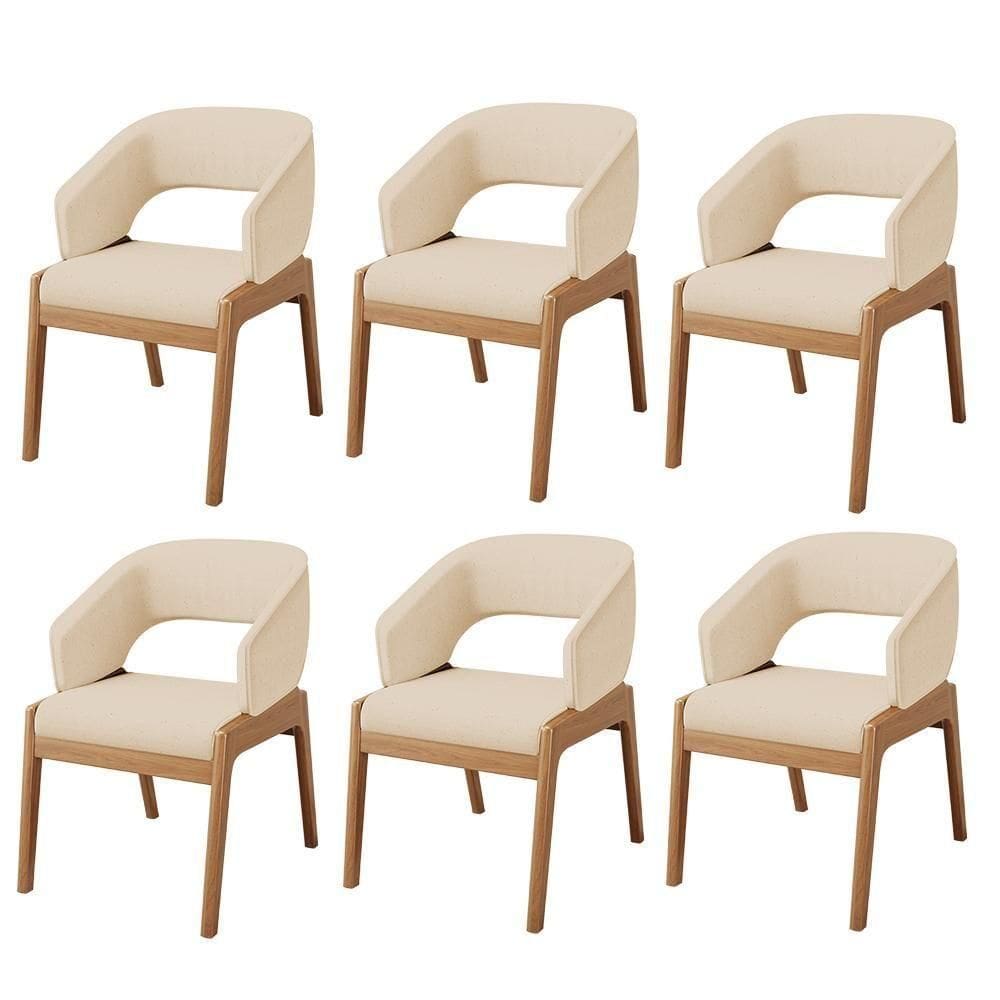 Kit 06 Cadeiras De Jantar E Estar Living Estofada Lince L02 Linho Bege Escuro - Lyam Decor