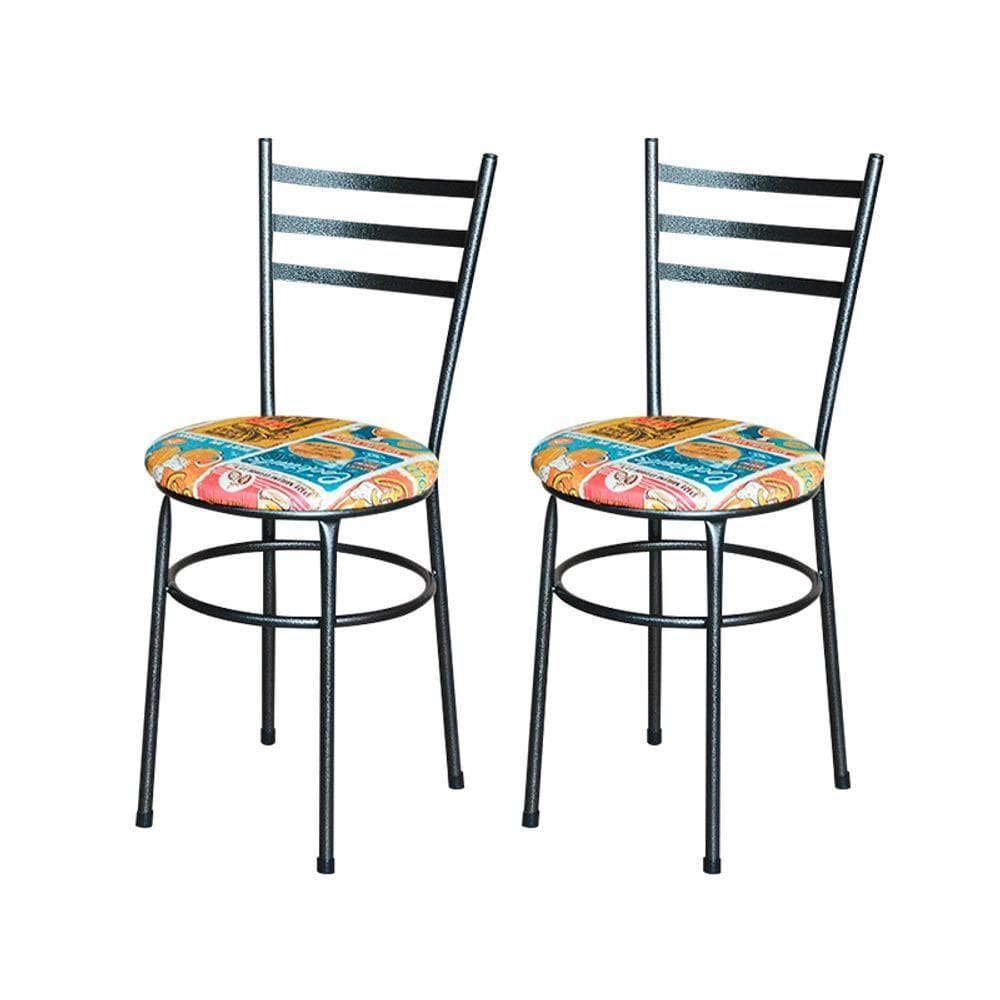 2 Cadeiras Para Cozinha Epoxi Preta Craqueada Assento Floral Cor:happy Hour