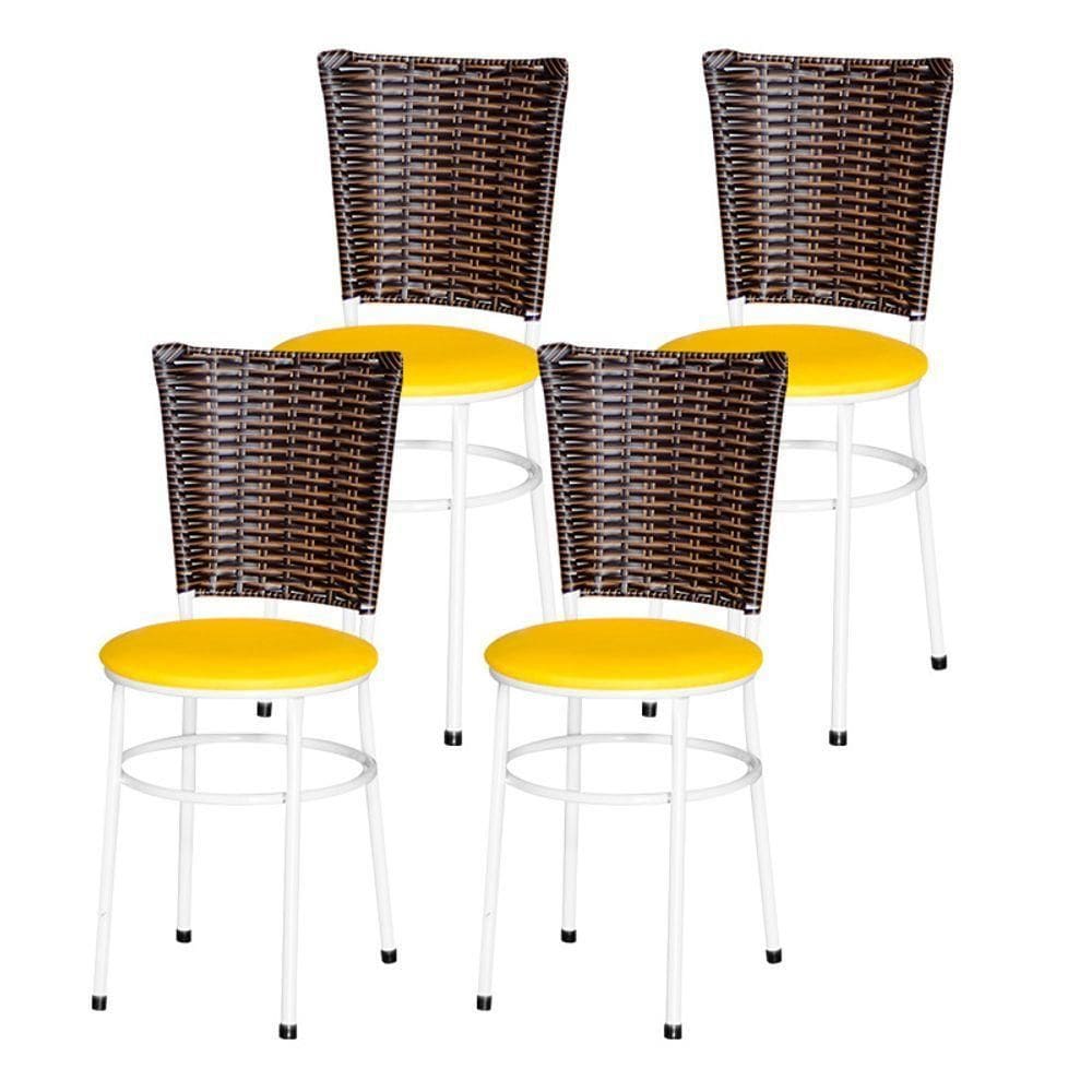 4 Cadeiras Para Mesa Branca Hawai Avelã Cor:amarelo