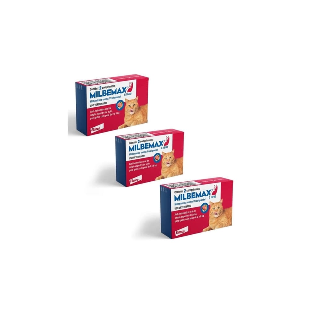 Combo 3 Caixas Remédio Vermes Gatos Milbemax Adultos 2 - 8 kg C/ 2 Comprimidos