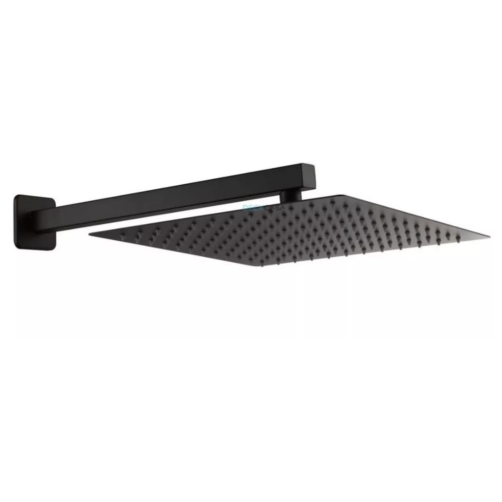 Ducha inox Quadrada Slim 25x25 c/braço de parede preto black