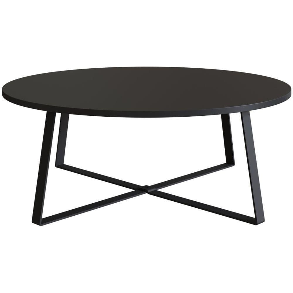 Mesa De Centro Redonda Artesano 80 Cm (largura) Em Mdp Bp Estrutura Metálica Em Aço Preto