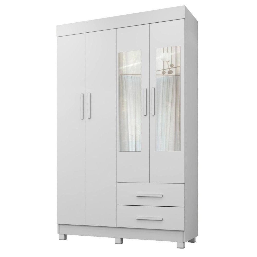 Guarda Roupa Copacabana New 4 Portas 2 Gavetas Com Espelho Benetil Móveis Branco