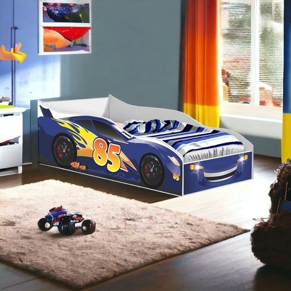 Cama Racer Azul Com Colchão Gabrielli