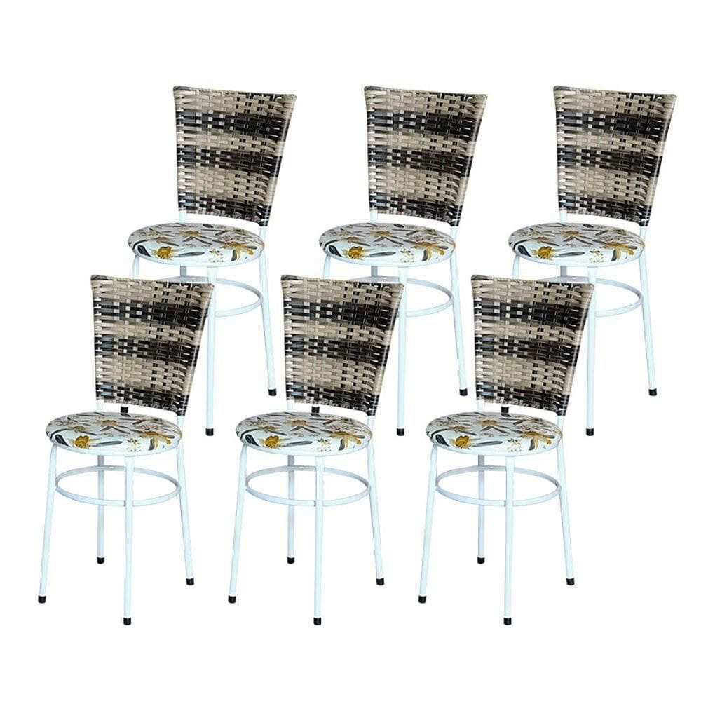 6 Cadeiras Para Mesa Branca Hawai Cappuccino Premium Assento Floral Cor:floral Orquídea