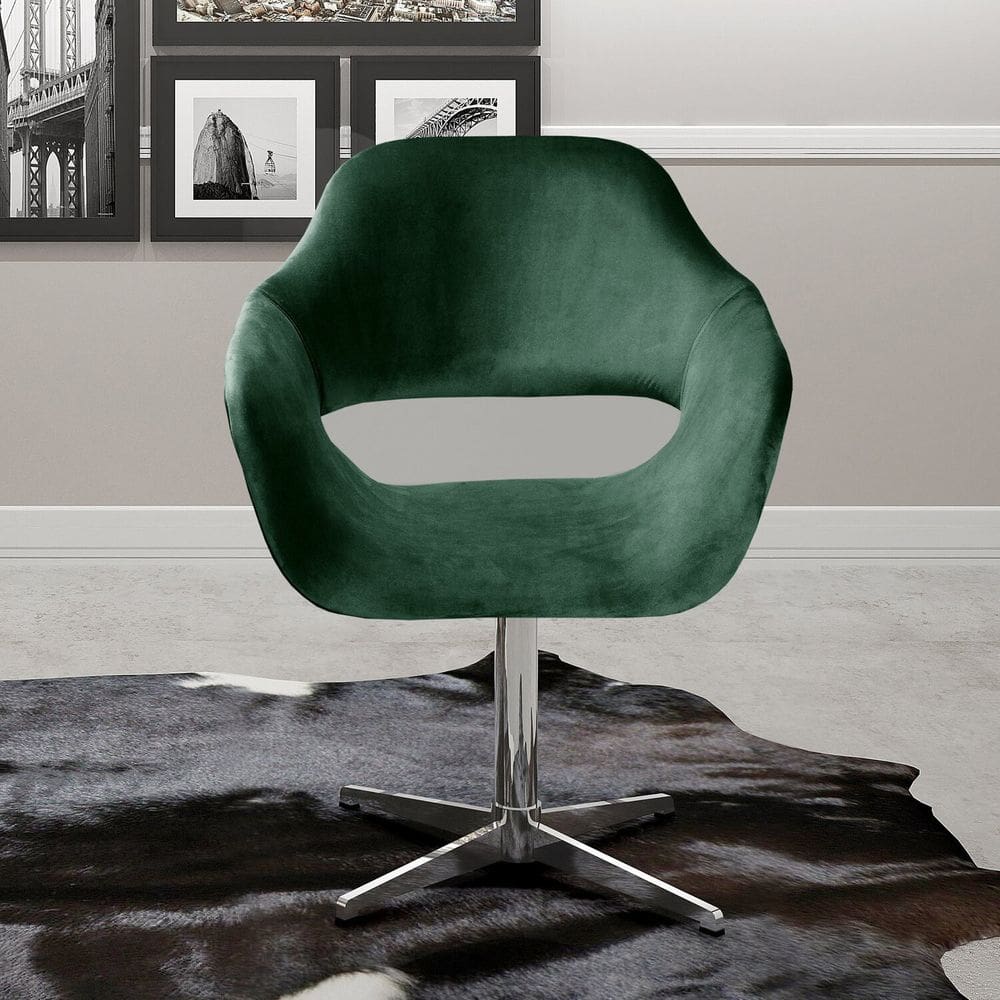 Poltrona Decorativa Zara Pé Giratório de Metal Sala Recepção Verde