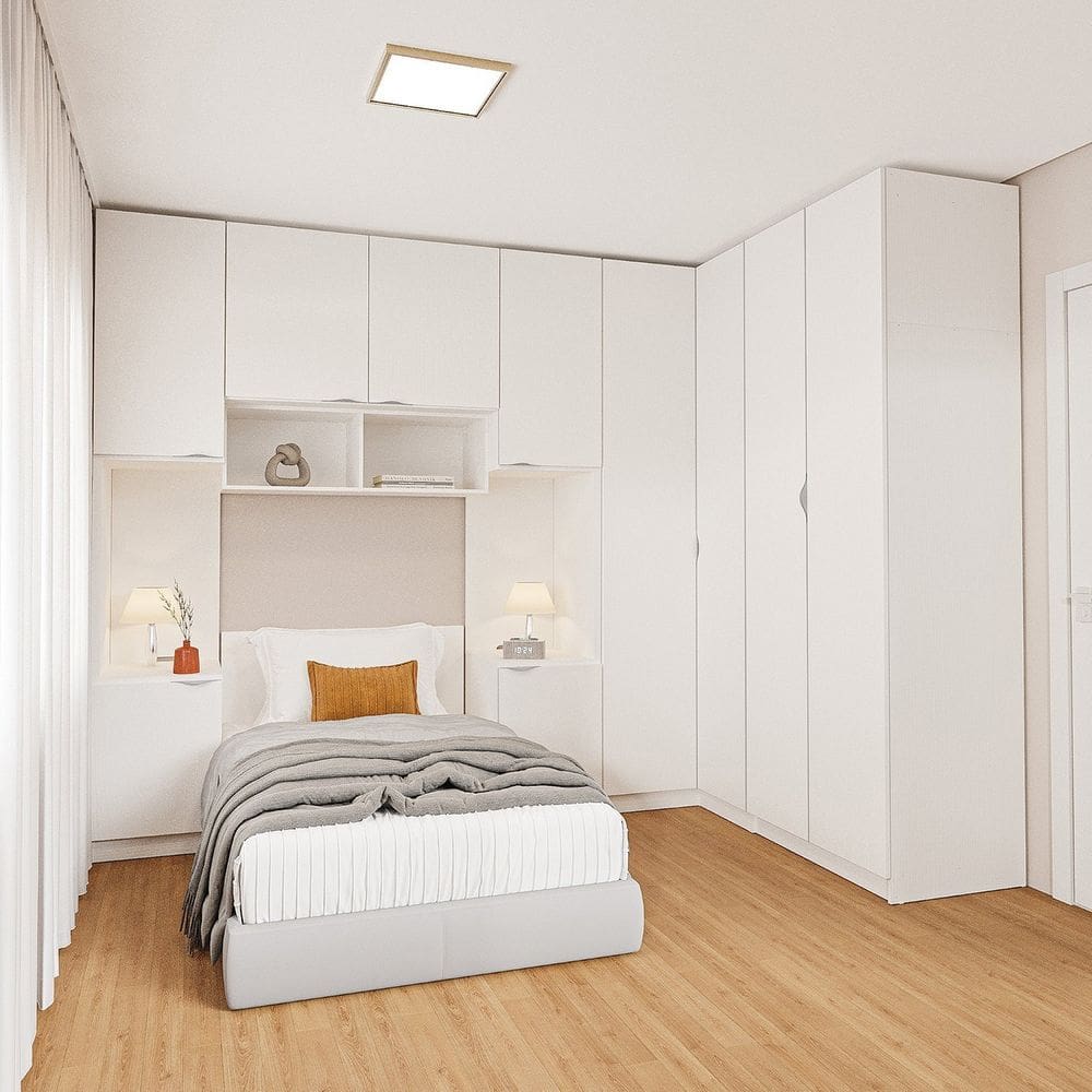 Guarda-roupa Modulado de Canto 10 Portas 6 Peças Hera Cabecasa Madeiramadeira Branco Geada/Cinza