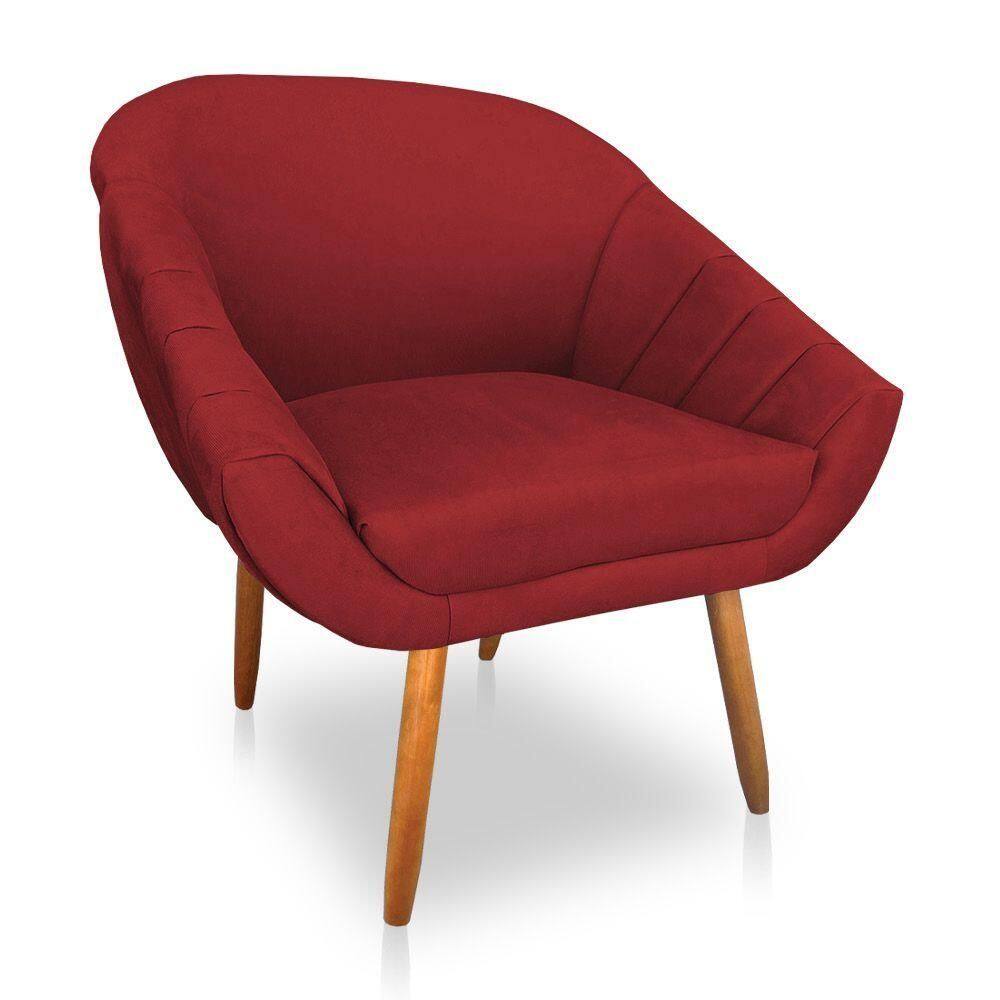 Poltrona Bianca Suede Vermelho Pés Palito Castanho