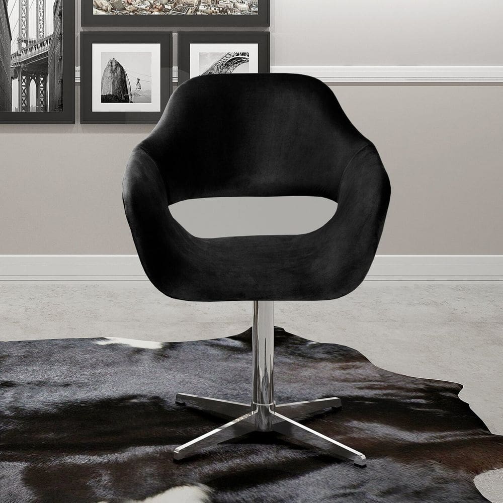 Poltrona Decorativa Zara Pé Giratório de Metal Sala Recepção Preto