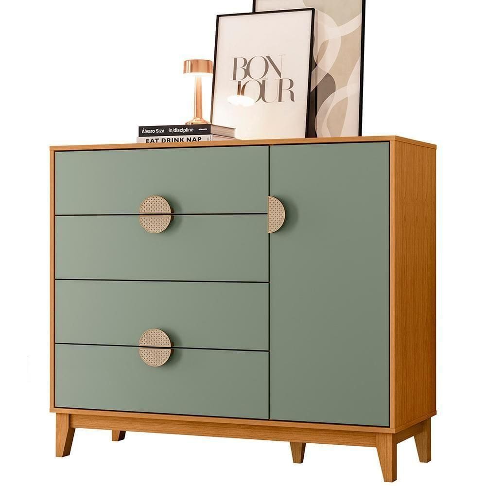 Cômoda Sapateira Ipe Quarto Com 4 Gavetas E 1 Porta Cinamomo/salvia Cinamomo/salvia