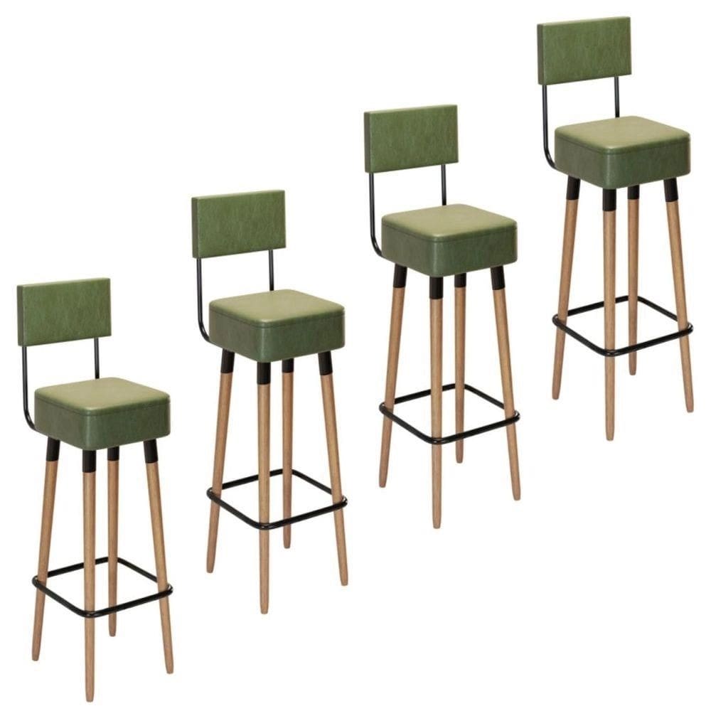 Kit 4 Banquetas em Madeira 4 Pés Palito Barcelona Verde - Salaone