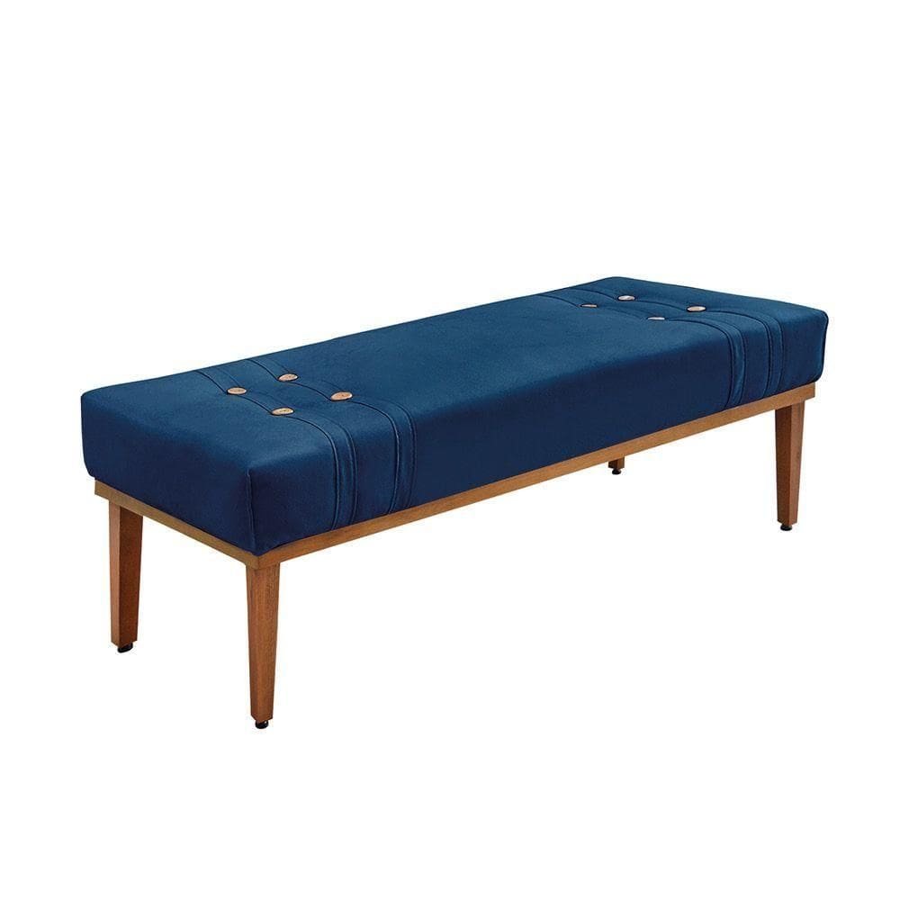 Divã Recamier Banco Base Madeira Para Quarto Gênova 140cm Suede Azul Marinho S04 - D`rossi