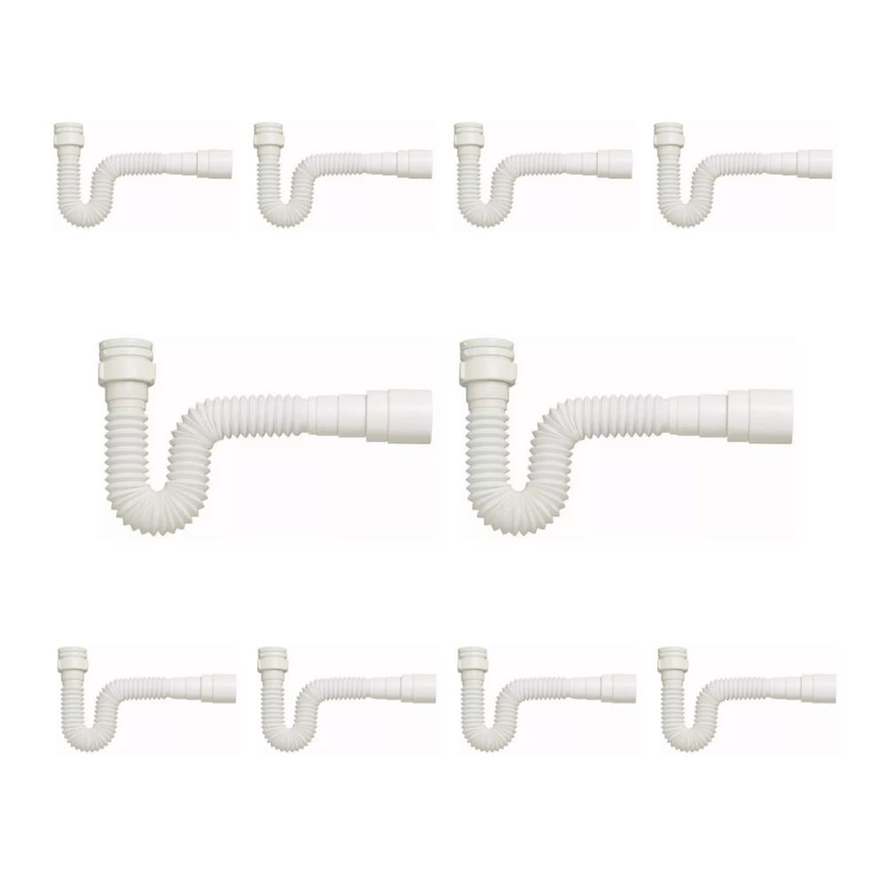kIT 10 Sifão Sanfonado Branco Cozinha Pia Banheiro Tanque
